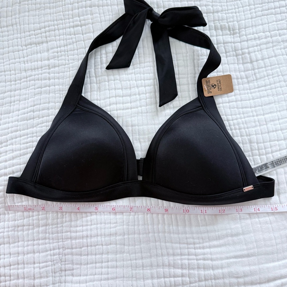 NWT Victoria Secret PINK black triangle halter bikini swim top size Large - Picture 6 of 10